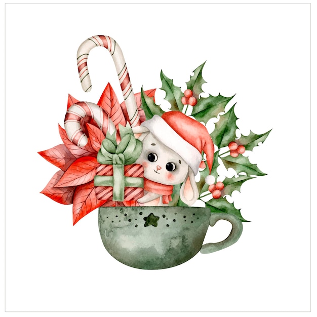 クリスマス カーレル イラスト カップ カッコいいウサギ カラメル 棒 ポインセチア