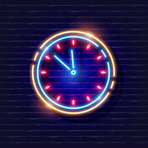 New years clock neon sign time 2022 glowing icon new year and christmas concept vector illustration for design