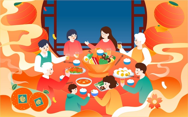 New years eve new years eve dinner family reunion illustration celebrating spring festival event