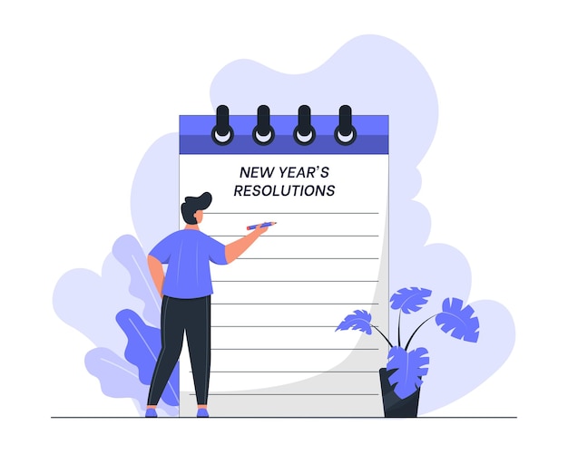 Vector new years resolutions flat concept illustration