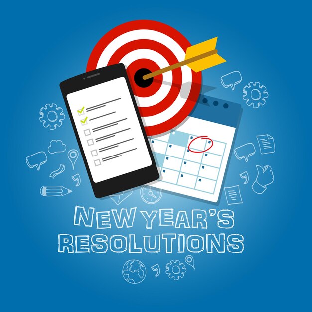 new years resolutions illustration vector flat target task list calendar