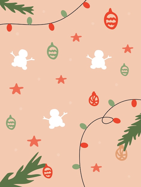 New Years seamless pattern handdrawn snowman garland stars New Years toys