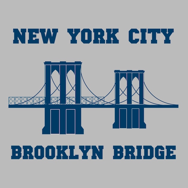 New York Brooklyn Bridge typografie voor t-shirtprint Gestileerde Brooklyn Bridge silhouet T-shirt grafiek
