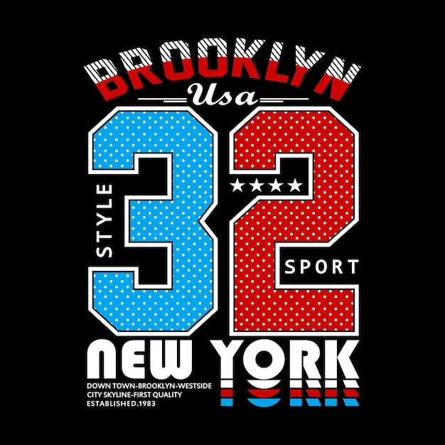 нью-йоркская бруклинская буквенная типография графический дизайн иллюстрация вектор, печать футболки