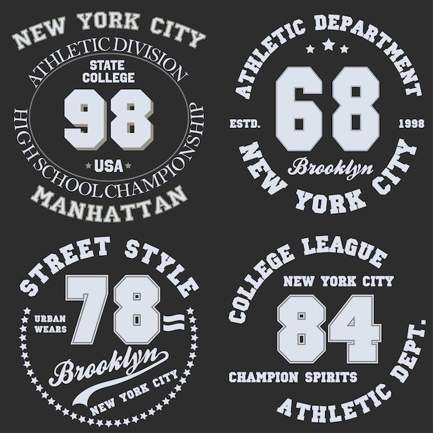 New york Brooklyn Manhattan typografie Set van atletische print voor t-shirtontwerp Graphics voor sportkleding