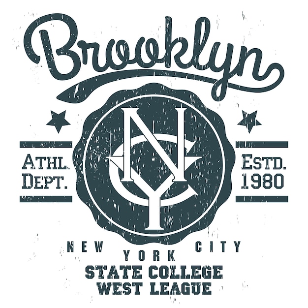 New york brooklyn sport slijtage typografie grunge embleem, t-shirt stempel graphics, tee print, atletische kleding ontwerp