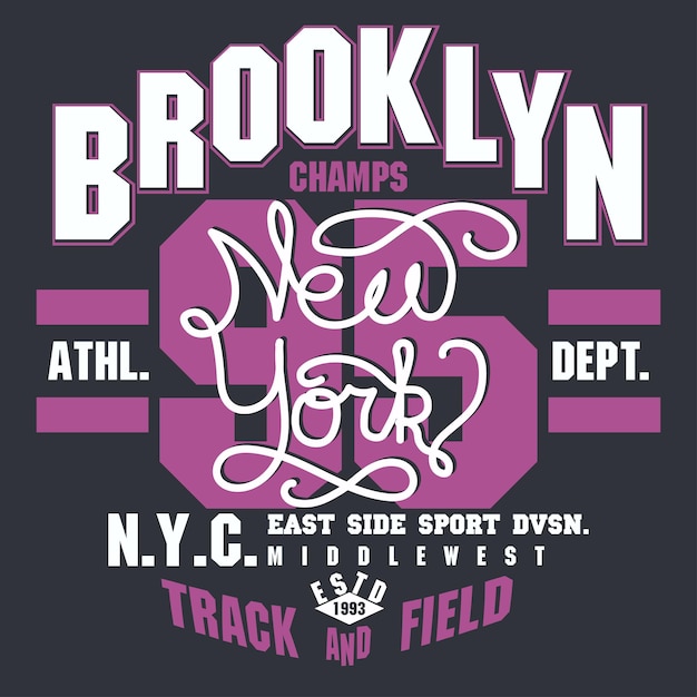 Эмблема типографской одежды new york brooklyn sport, печать на футболке, принт на футболке, дизайн спортивной одежды. вектор