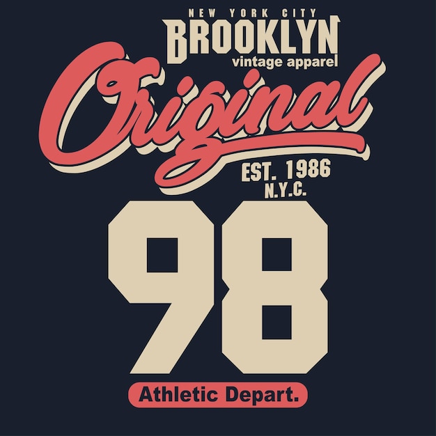 New York Brooklyn Sport는 타이포그래피 엠블럼, 티셔츠 스탬프 그래픽, 티 프린트, 운동복 디자인을 착용합니다.