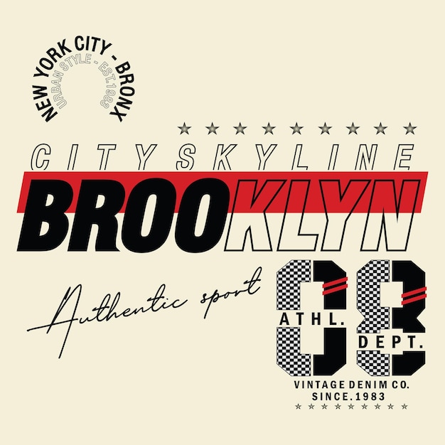 New york brooklyn tee tipografia graphic design illustrazione vettoriale art