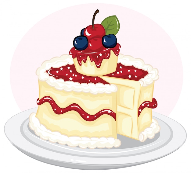 New york cheesecake with fresh cherry illustration