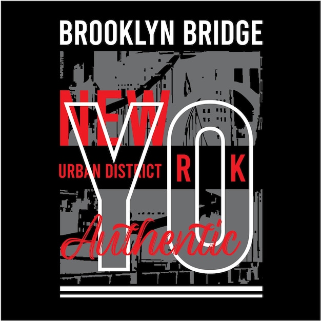 New york city brooklyn bridge typography with bridge shadow premium vector