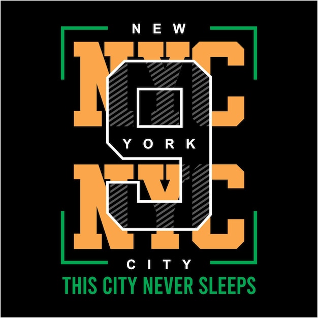 New york city de stad slaapt nooit ontwerp vector typografie t-shirt illustratie vector