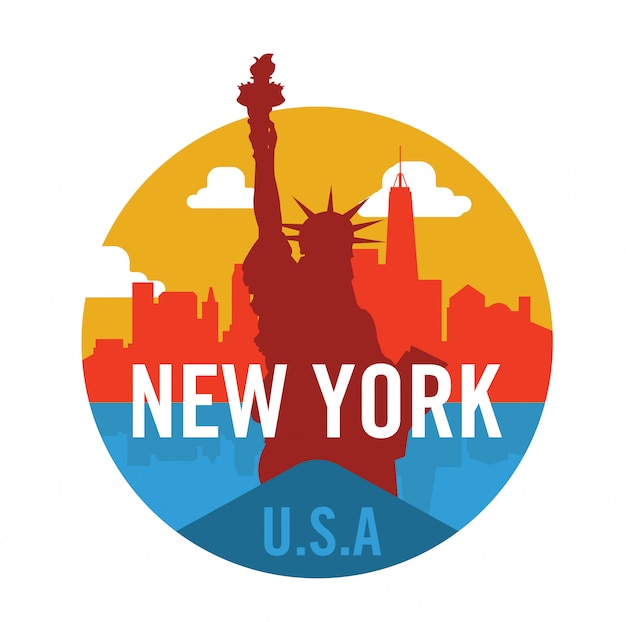 Vector new york city-logo met vrijheidsbeeld