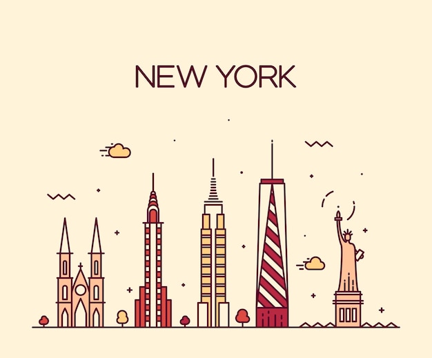 New York City skyline gedetailleerd silhouet. Trendy vectorillustratie