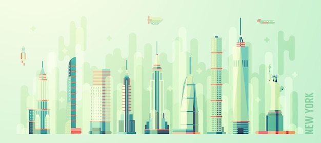 Vettore skyline di new york city, illustrazione vettoriale, stile piatto