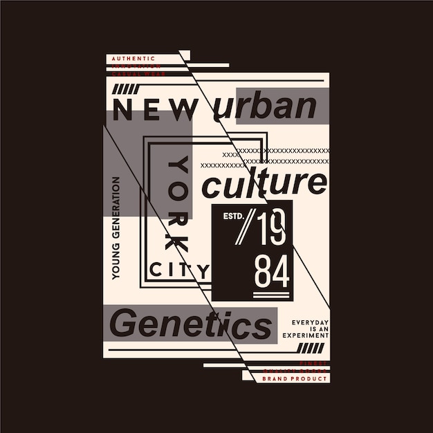 Illustrazione grafica di progettazione di tipografia grafica piana genetica della cultura urbana di new york city per la stampa della maglietta