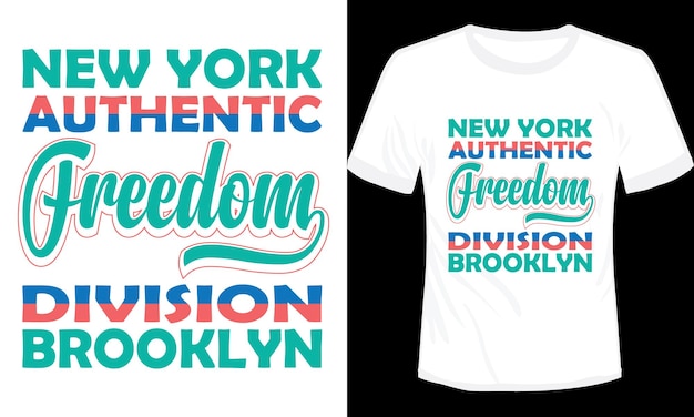 Нью-Йорк Свобода Аутентичный Дивизион Бруклин Футболка Дизайн Векторные Иллюстрации