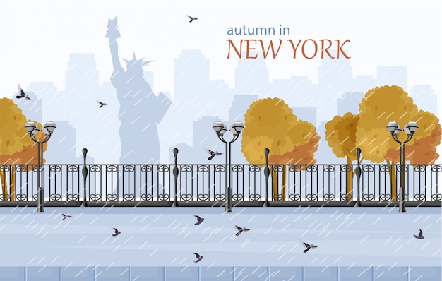 New York herfst vlakke stijl