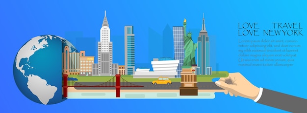New york infographic, global with landmarks of america