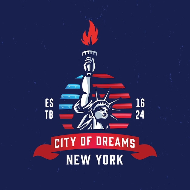 Design del badge con logo della statua della libertà di new york