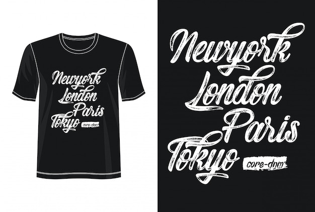 new york london paris tokyo typography design t-shirt