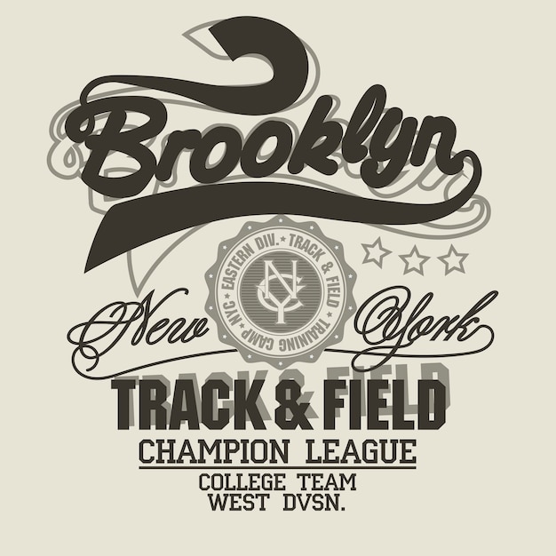 Принт нью-йорка, типографская эмблема brooklyn sport wear, печать на футболках, принт на футболке, дизайн спортивной одежды. вектор