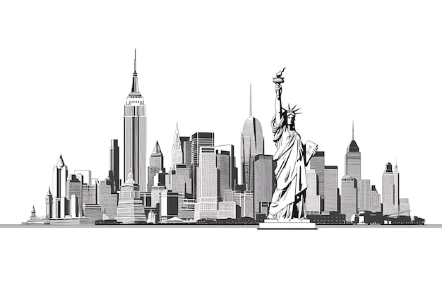 Vector new york skyline line art
