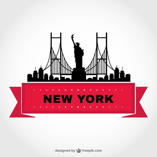 Vector new york skyline and red ribbon