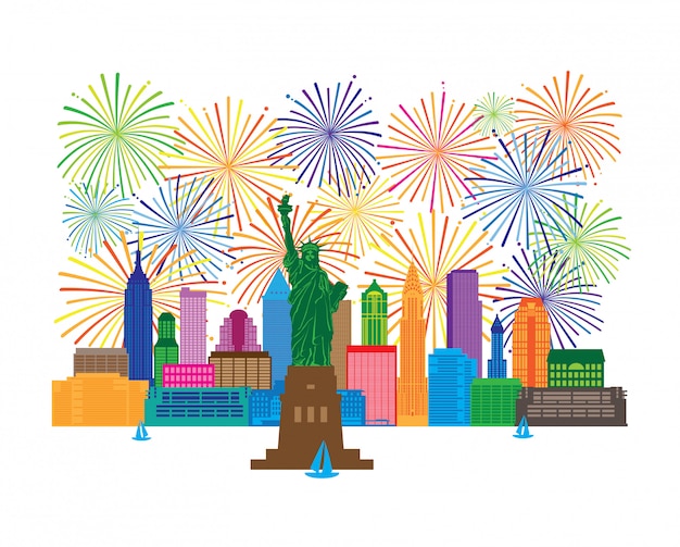 New York Skyline vuurwerk illustratie