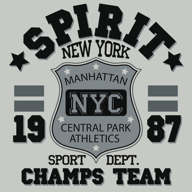 Tipografia sportiva di new york, grafica t-shirt university athletic dept., stampa vintage per abbigliamento sportivo. vettore