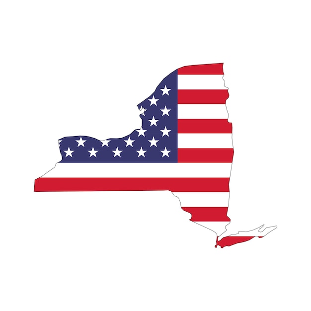 Карта штата Нью-Йорк с американским национальным флагом на белом фоне