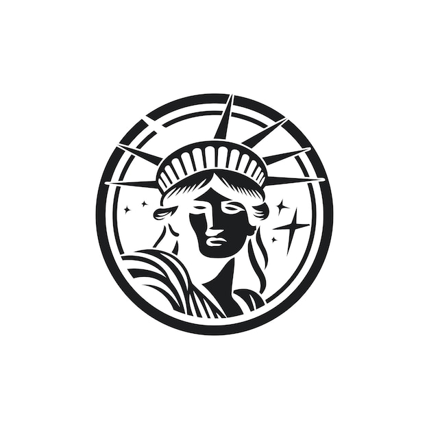 Vector new york statue of liberty american symbolface freedom drawing art logo design template illustratio