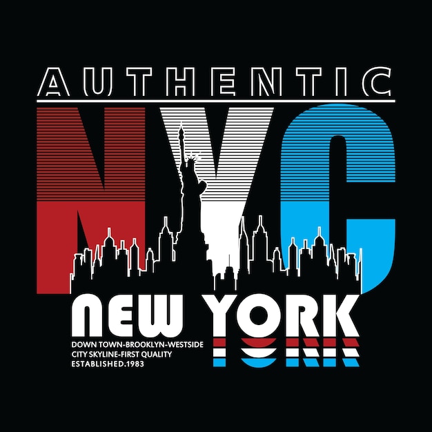 new york typography vector illustration with silhouette liberty statue