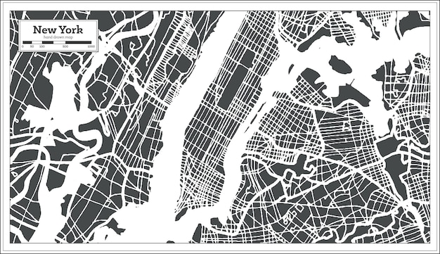 ベクトル レトロなスタイルのニューヨークusa都市地図。白地図。ベクトルイラスト。