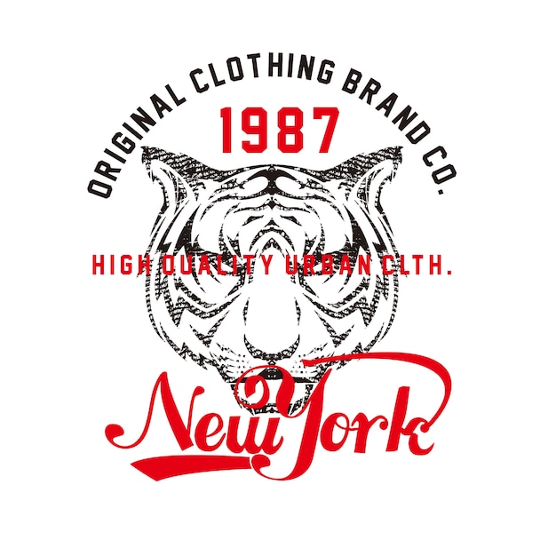 Vettore new york con l'illustrazione del fronte della tigre premium