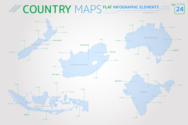 New zealand australia indonesia india and south africa vector maps