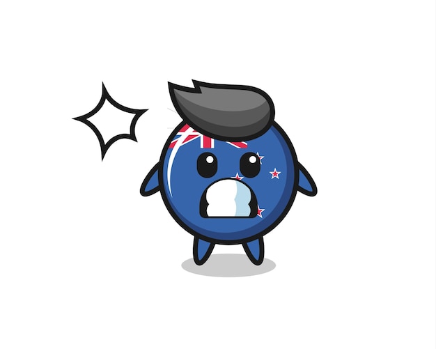 new zealand flag badge character cartoon with shocked gesture , cute style design for t shirt, sticker, logo element