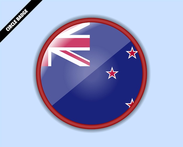 New Zealand flag circle badge vector design rounded sign with reflection