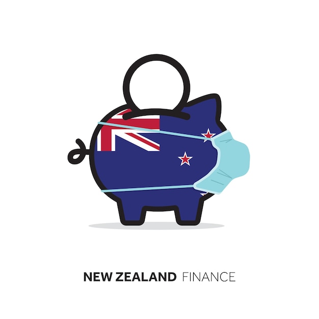 New zealand healthcare cost piggy bank wearing a protective face mask