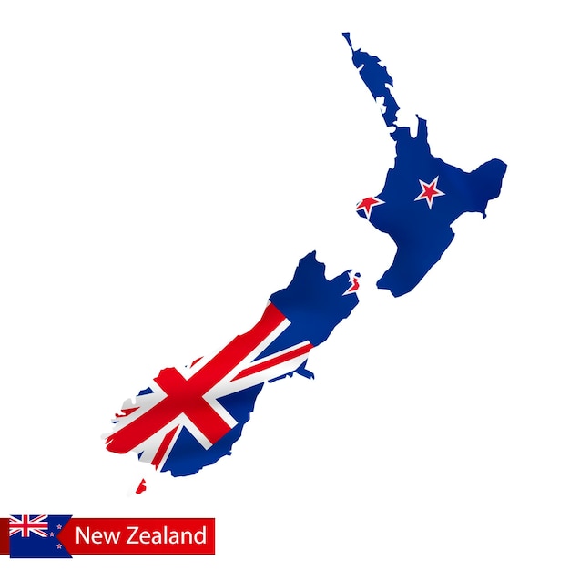 국가의 깃발을 흔들며와 뉴질랜드 지도