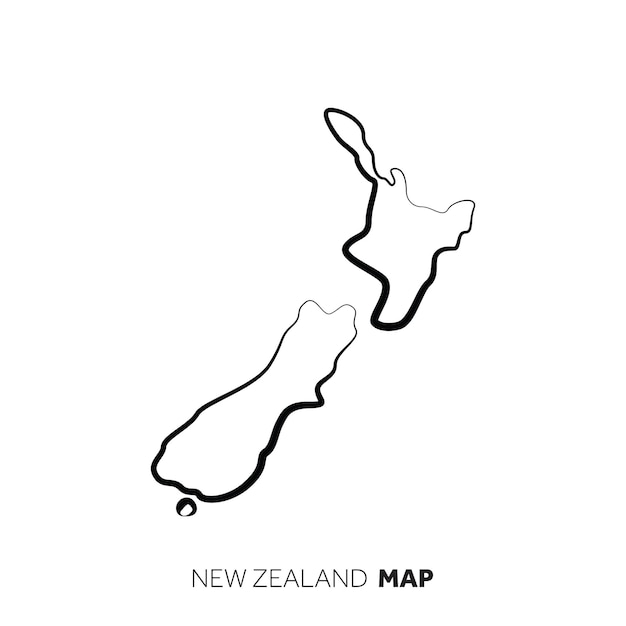 Векторная карта новой зеландии наброски черная линия на белом фоне