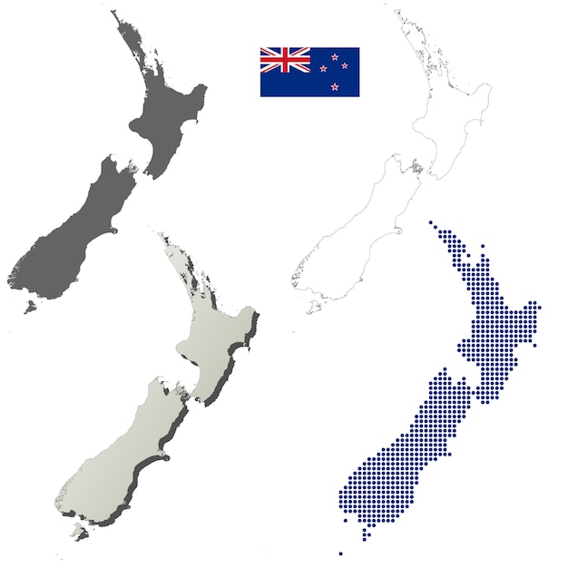 Vector new zealand vector outline map set