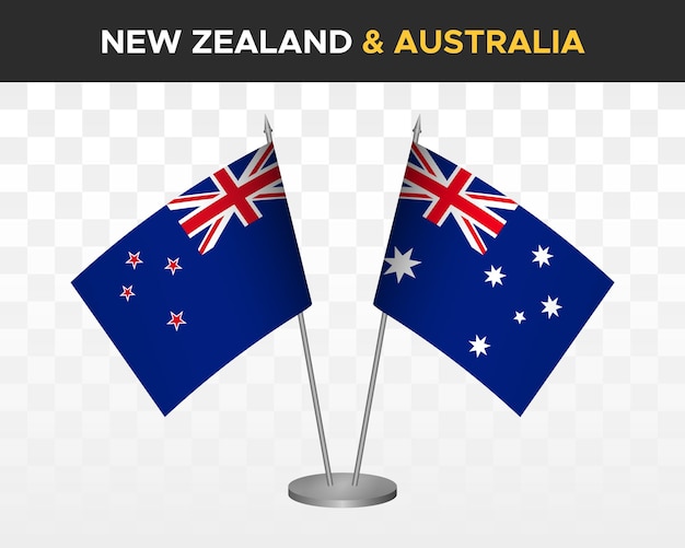 New Zealand vs australia desk flags mockup isolated 3d vector illustration table flag