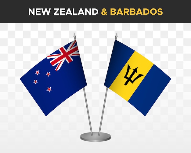 New Zealand vs barbados desk flags mockup isolated 3d vector illustration table flag