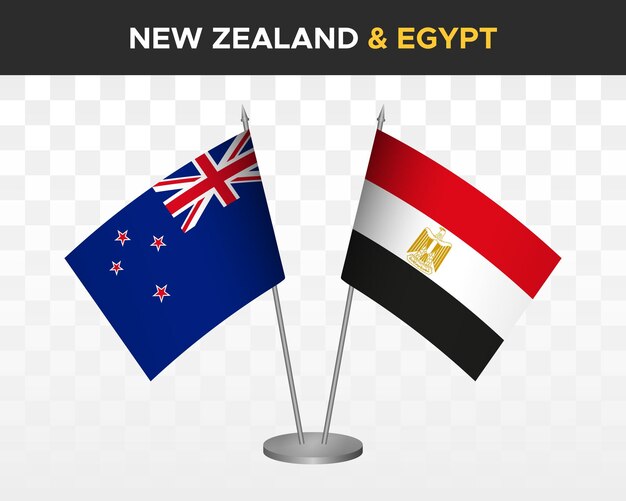 New Zealand vs egypt desk flags mockup isolated 3d vector illustration table flag