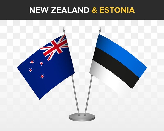 New Zealand vs estonia desk flags mockup isolated 3d vector illustration table flag