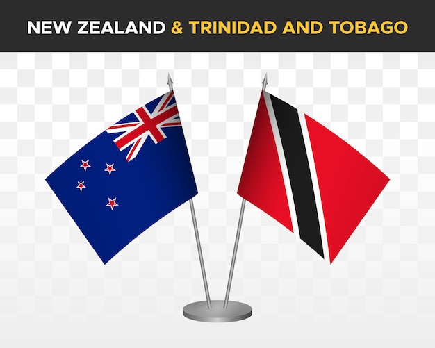 Nuova zelanda vs trinidad tobago bandiere da scrivania mockup isolato 3d illustrazione vettoriale bandiera da tavolo