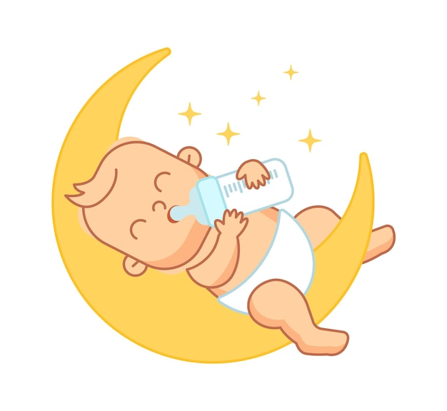 Newborn baby boy on moon vector illustration