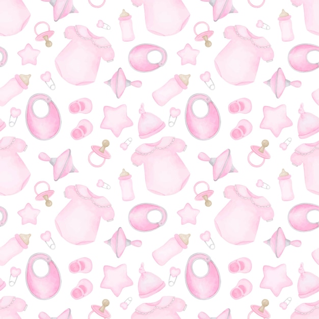 Newborn Baby Girl Accessories Clothes Toys Background Nursery Girl Wallpaper Seamless Pattern