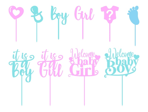 Vector newborn baby girl or boy cake topper design